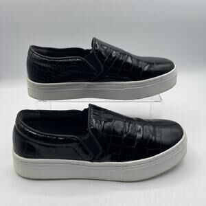 Sam Edelman Sneakers Women's Size 6M Black Faux Leather Croc Flats Shoes Pre-own